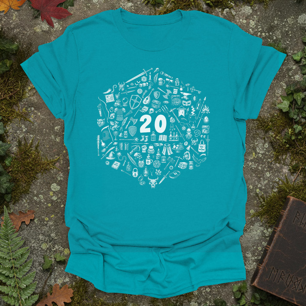 RPG item collection in a D20 dice - T-Shirt