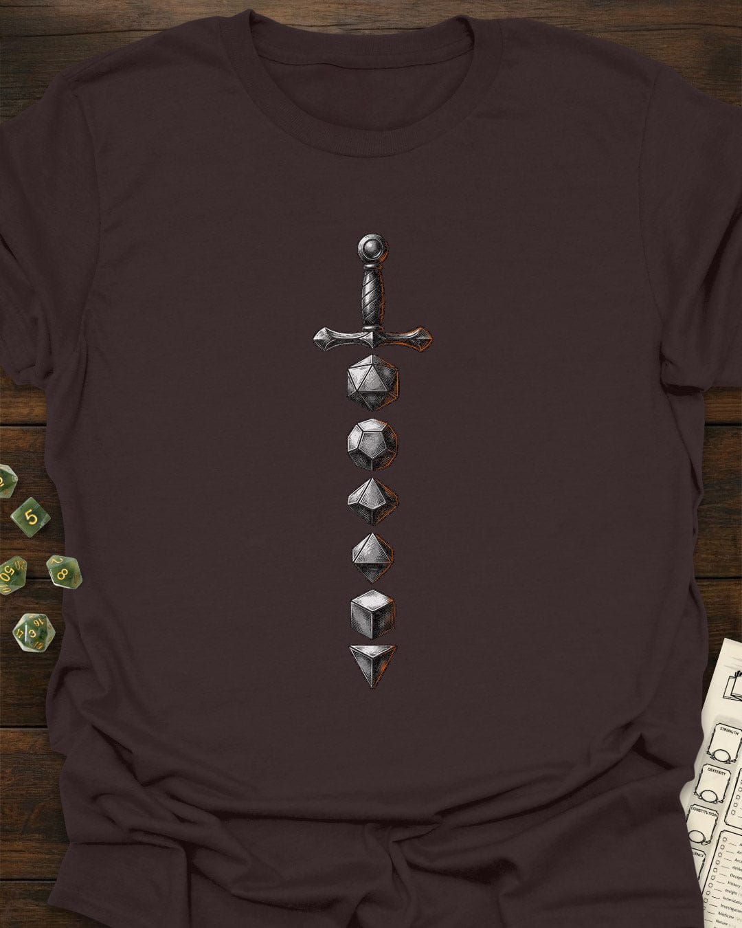 Polyhedral Dice Sword RPG T-Shirt