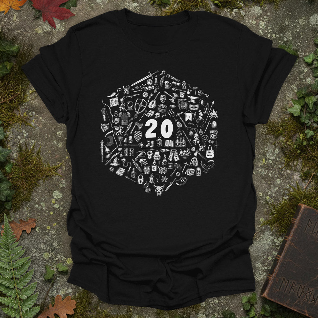 RPG item collection in a D20 dice - T-Shirt